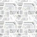 Geometric vector seamless grey pattern with different geometrical forms. Square, triangle, rectangle, lines, dots. Modern techno Royalty Free Stock Photo