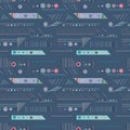 Geometric vector seamless pattern with different geometrical forms. Square, triangle, rectangle, lines, dots, circle Modern techno Royalty Free Stock Photo