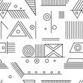 Geometric vector seamless pattern with different geometrical forms. Square, triangle, rectangle, lines. Modern techno design. Abst