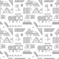 Geometric vector seamless pattern with different geometrical forms. Square, triangle, rectangle, lines. Modern techno design. Royalty Free Stock Photo