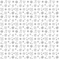 Geometric vector seamless pattern with different geometrical hand drawn forms. Square, triangle, rectangle, dots, circles, hearts Royalty Free Stock Photo