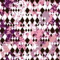 Different size black and white rhombuses on pink marble textured background Royalty Free Stock Photo