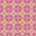 Geometric vintage seamless vector pattern with wavy shapes and concentric circles in bold colours. Royalty Free Stock Photo