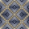 Geometric waffle greek seamless pattern. Vector ornamental striped background. Rhombus frames, stripes. Tribal ethnic style repeat