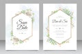 Geometric wedding card set template with flowers and leaves watercolor Royalty Free Stock Photo