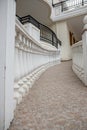 Geometric white balconies of a building, architecture detail modern building. Royalty Free Stock Photo