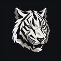 Geometric White Tiger Head: Chiaroscuro Woodcut Style Illustration Royalty Free Stock Photo