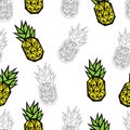 Geometric white and yellow graphic drawing pineapple eamless pattern. Royalty Free Stock Photo