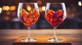 Geometric Wine Fantasy. Abstract Valentines Day Art with Two Glasses on Red Bokeh Background Royalty Free Stock Photo