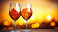 Geometric Wine Glasses Art on Valentines Day Red Background, 3D Render with Bokeh