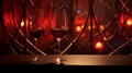 Geometric Wine Glasses Fantasy on Red Background with Bokeh - Valentines Day Art