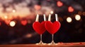 Geometric Wine Glasses and Heart Fantasy on Red Bokeh Background for Valentines Day Artistic Design Royalty Free Stock Photo