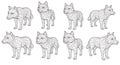 Geometric wolf illustration: Eight line art animals in a pattern Royalty Free Stock Photo