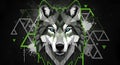 Geometric Wolf with Neon Green Accents Royalty Free Stock Photo