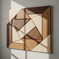 Geometric wood mosaic wall with natural wood tones and patterns Royalty Free Stock Photo