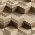 Geometric wooden blocks create a 3D illusion on a flat surface. The design features Royalty Free Stock Photo