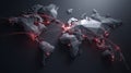 A Geometric World Map Connecting Global Points with Bright Red Lines Indicating Data Movement and Connectivity Across Continents Royalty Free Stock Photo