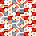 Geometrical abstract pattern style with colorist shapes in different pink, grey, blue, red color. Nice simple elements composition