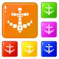 Geometrical anchor icons set vector color Royalty Free Stock Photo