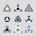 Geometrical blue tile equilateral triangles icons set