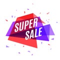 Geometrical colorful banner Super Sale, speech bubble for market