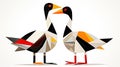 Geometrical couple of geese on white background. A pair of geese in love. Two geese on white background polygon style.