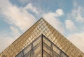 Geometrical forms of Glass pyramid with Sky background