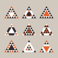 Geometrical orange tile equilateral triangles icons set