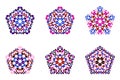 Geometrical ornate petal pentagon symbol template set