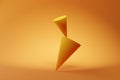 Geometrical primitive cones balancing over orange background, modern simple and minimal balance or equilibrium concept