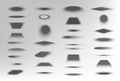 Geometrical shadows. Transparent round realistic shapes from boxes oval and square forms decent vector set