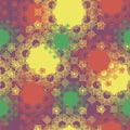 Geometrical shapes from small circles in checkerboard pattern bright colorful multicolored seamless pattern.
