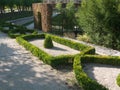 Geometrically planted box hedge in the courtyard garden at WÃ¼rzburg Residence