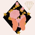 Geometrics, flowers and diamond, vector illustration