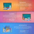 Geometry, algebra and math vector banners. Science education concept poster in flat style design Royalty Free Stock Photo