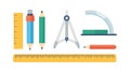 Geometry and Drawing Tools: Compass, Ruler, Pencils, Education Vector, vector design Generative AI Royalty Free Stock Photo