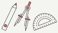 Geometry and Drawing Tools Outline: Protractor, Compass, Pencil, vector design Generative AI Royalty Free Stock Photo