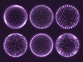 Geometry grid 3d sphere, atom orb, science chart of particles or virtual reality ball icon. Abstract spheres vector set Royalty Free Stock Photo
