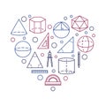 Geometry Heart creative vertical outline banner - I Love Geometry Science heart-shaped illustration