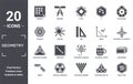 geometry icon set. include creative elements as ungroup, color wheel, angle, polygonal scorpion, multiple triangles inside hexagon