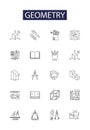 Geometry line vector icons and signs. angles, lines, triangles, circles, points, polygons, surfaces, polygons outline