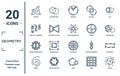 geometry linear icon set. includes thin line distort, vertical alignment, mirror horizontally, spiral, radius, star ornament of