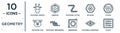 geometry linear icon set. includes thin line polygonal giraffe, polygonal letter z of small triangles, attach, polygonal