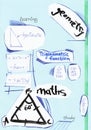 Geometry maths student artistic notes, trigonometry math study, mathematic studying