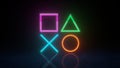 Geometry Neon lights in the room with Modern Blue Ambient lights background. Game symbols playstation 5 icons on a black