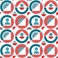 Geometry people in cricles seamless pattern. Red turquoise circle pattern on white background