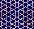 Geometry rainbow grid with stars in neon colors on a dark navy blue background. Royalty Free Stock Photo