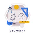 Geometry School Subject Icon, Education and Science Discipline with Related Elements Flat Style Vector Illustration Royalty Free Stock Photo