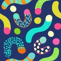 Geometry simple minimal shapes, forms wallpaper. Abstract geometric lines, circles, doodles, squiggles seamless pattern