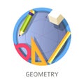 Geometry subject, scientific school and university discipline logo Royalty Free Stock Photo
